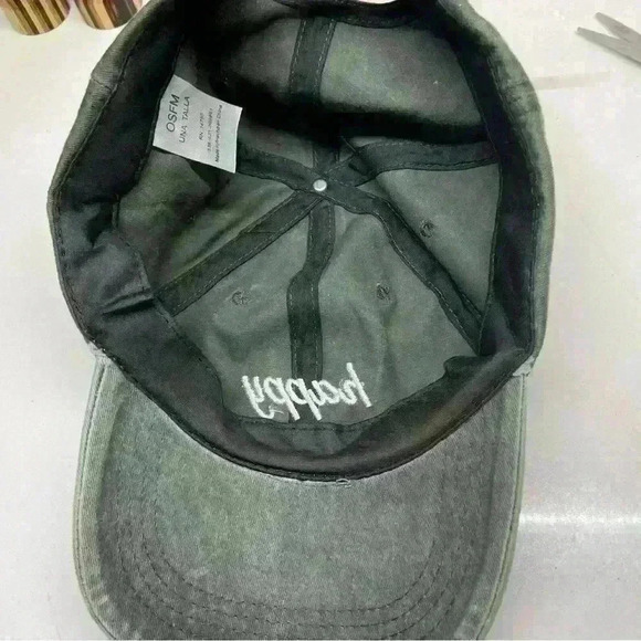 "Happy" Olive Green Camp Baseball Cap. Embroidered Casual Outdoor Adjustable - Picture 7 of 8